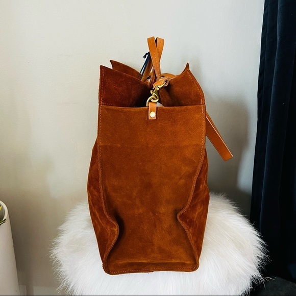 Clare V. Simple Tote Hobo Bag, Crossbody Strap, Chestnut Suede Stripe, NWT - Picture 6 of 16